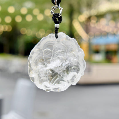 Clear Quartz Large Peony Pendant Necklace