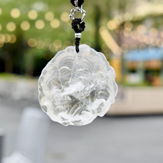 Clear Quartz Large Peony Pendant Necklace