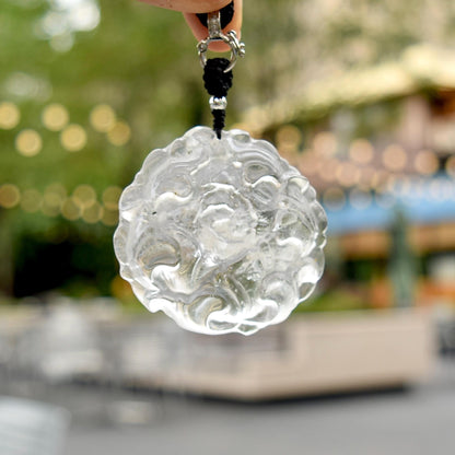 Clear Quartz Large Peony Pendant Necklace