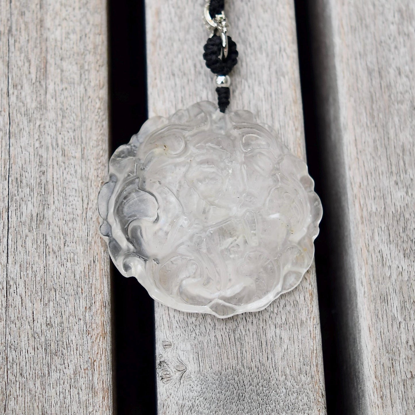Clear Quartz Large Peony Pendant Necklace