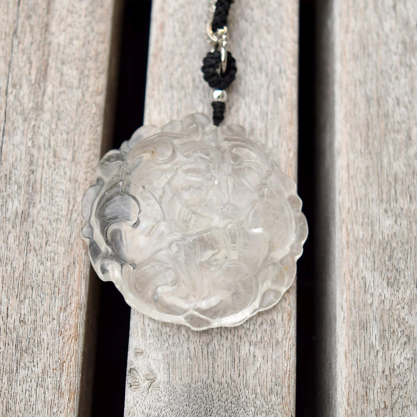 Clear Quartz Large Peony Pendant Necklace