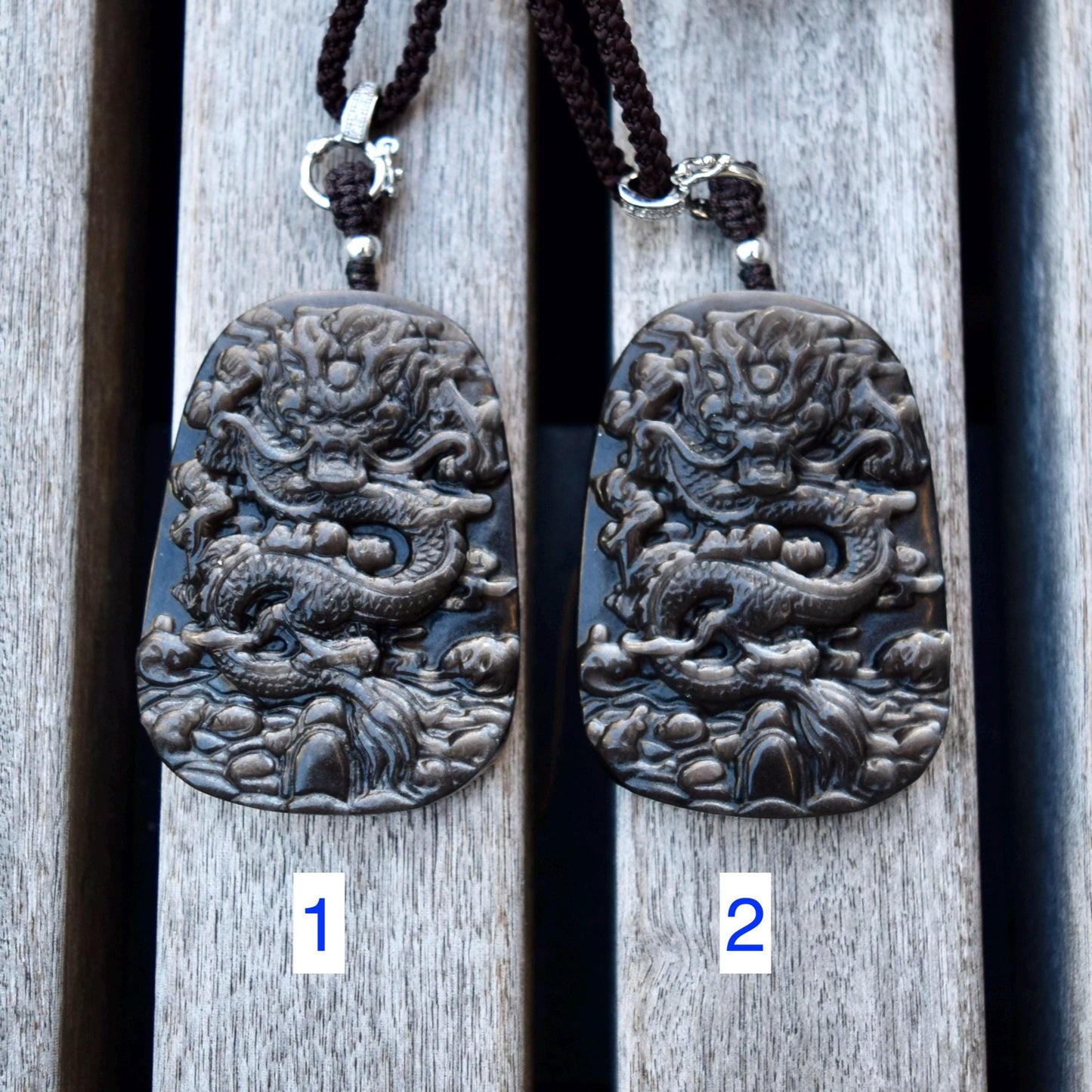 Silver Obsidian Dragon Pendant Necklace