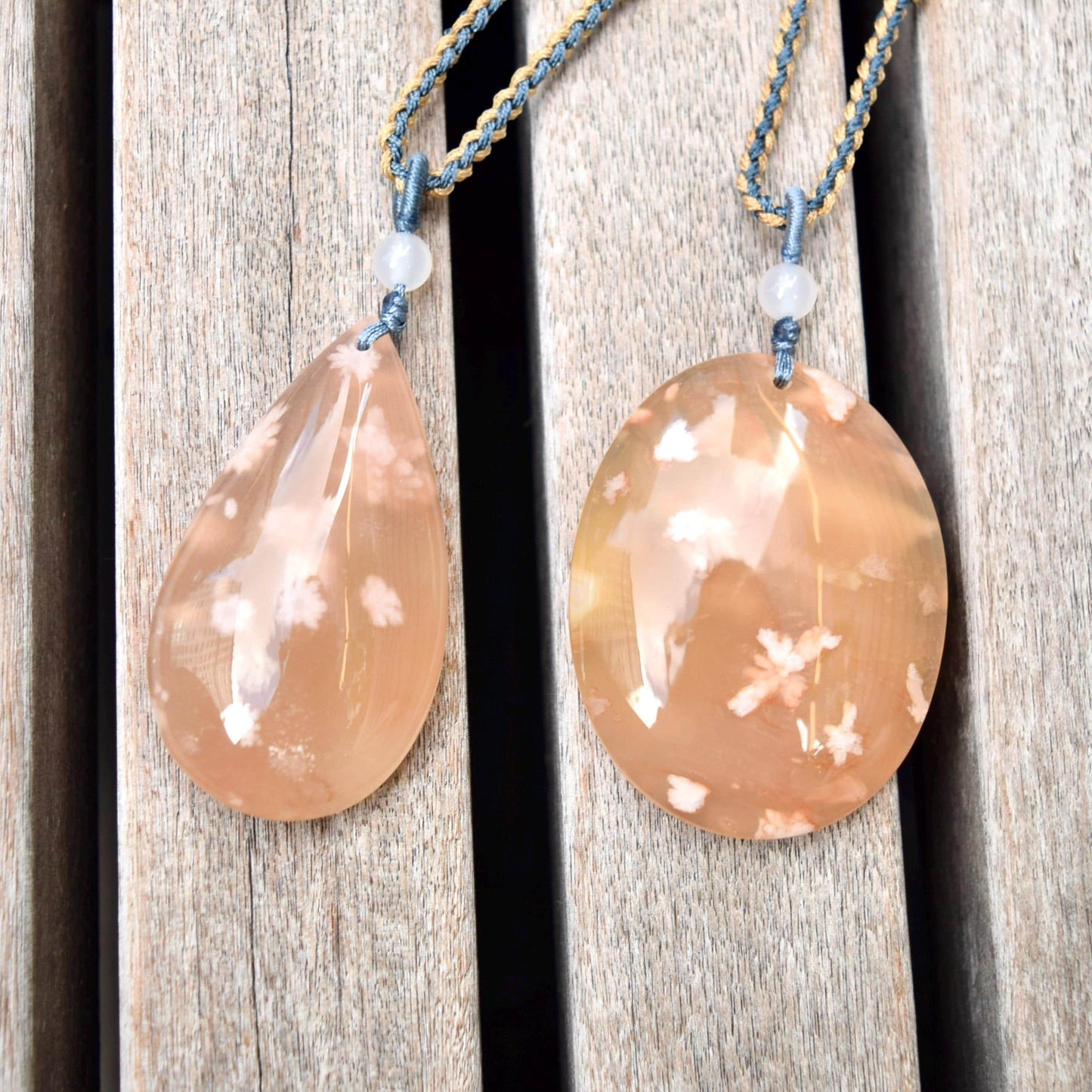 Sakura Agate TearDrop Oval Pendant Necklace
