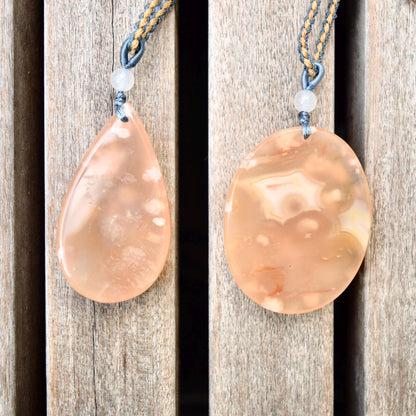 Sakura Agate TearDrop Oval Pendant Necklace