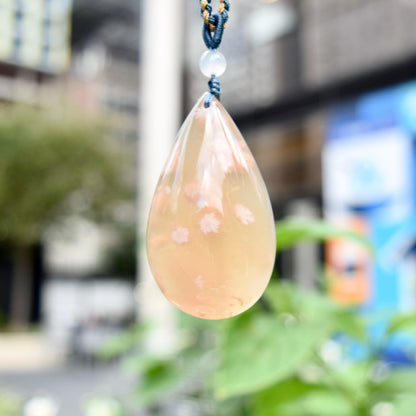 Sakura Agate TearDrop Oval Pendant Necklace