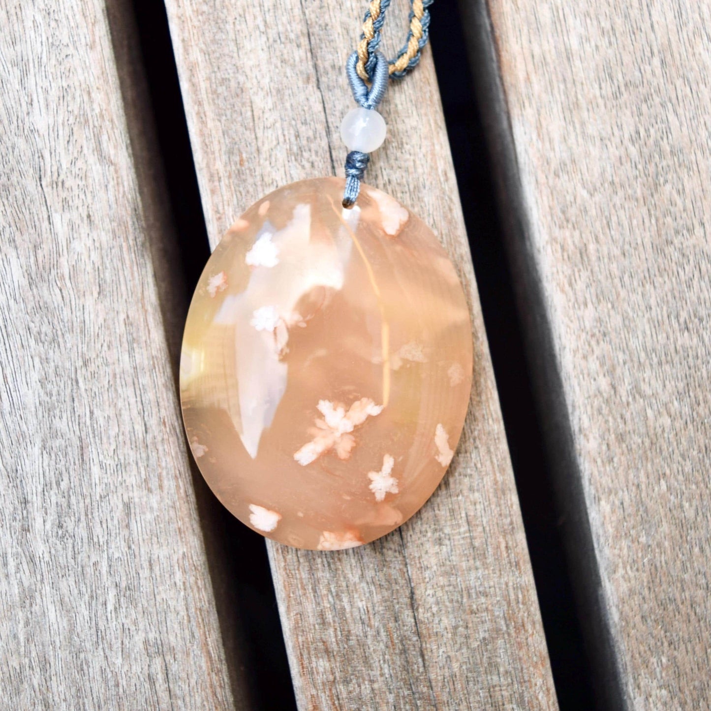 Sakura Agate TearDrop Oval Pendant Necklace