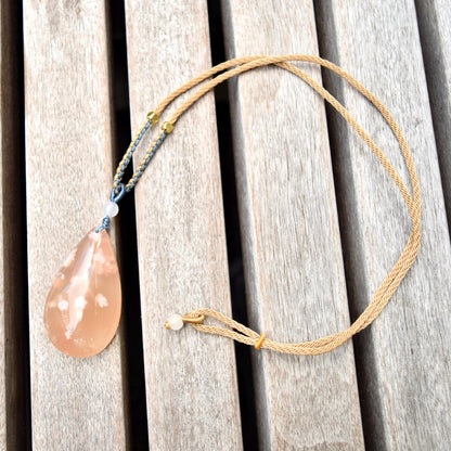 Sakura Agate TearDrop Oval Pendant Necklace