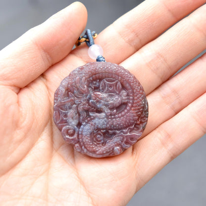 Purple Dragon Pendant Rope Necklace - Ocean Jasper