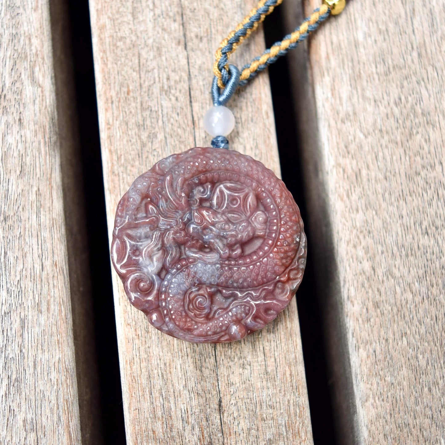 Purple Dragon Pendant Rope Necklace - Ocean Jasper