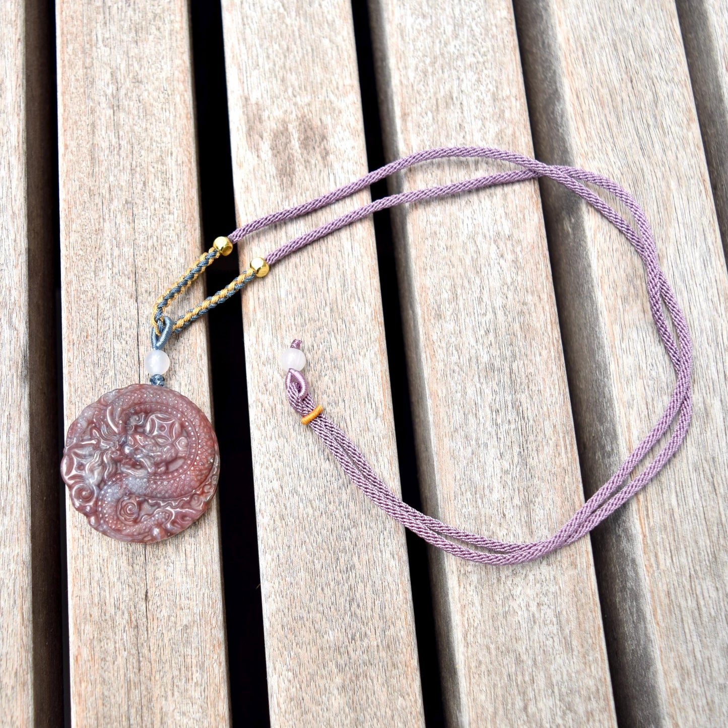Purple Dragon Pendant Rope Necklace - Ocean Jasper