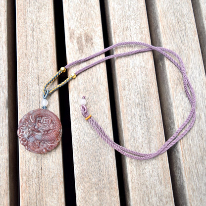 Purple Dragon Pendant Rope Necklace - Ocean Jasper