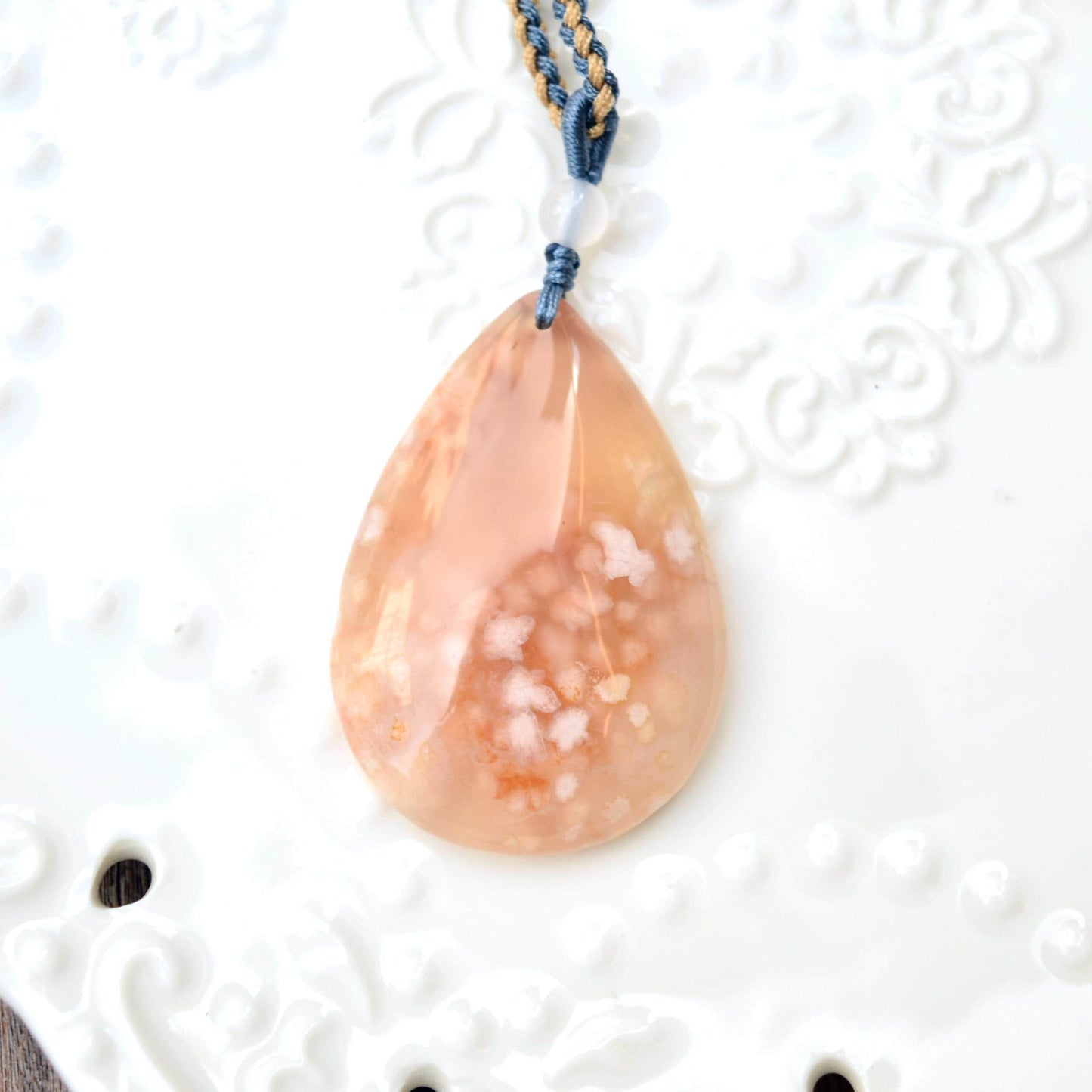 Sakura Agate TearDrop Pendant Necklace