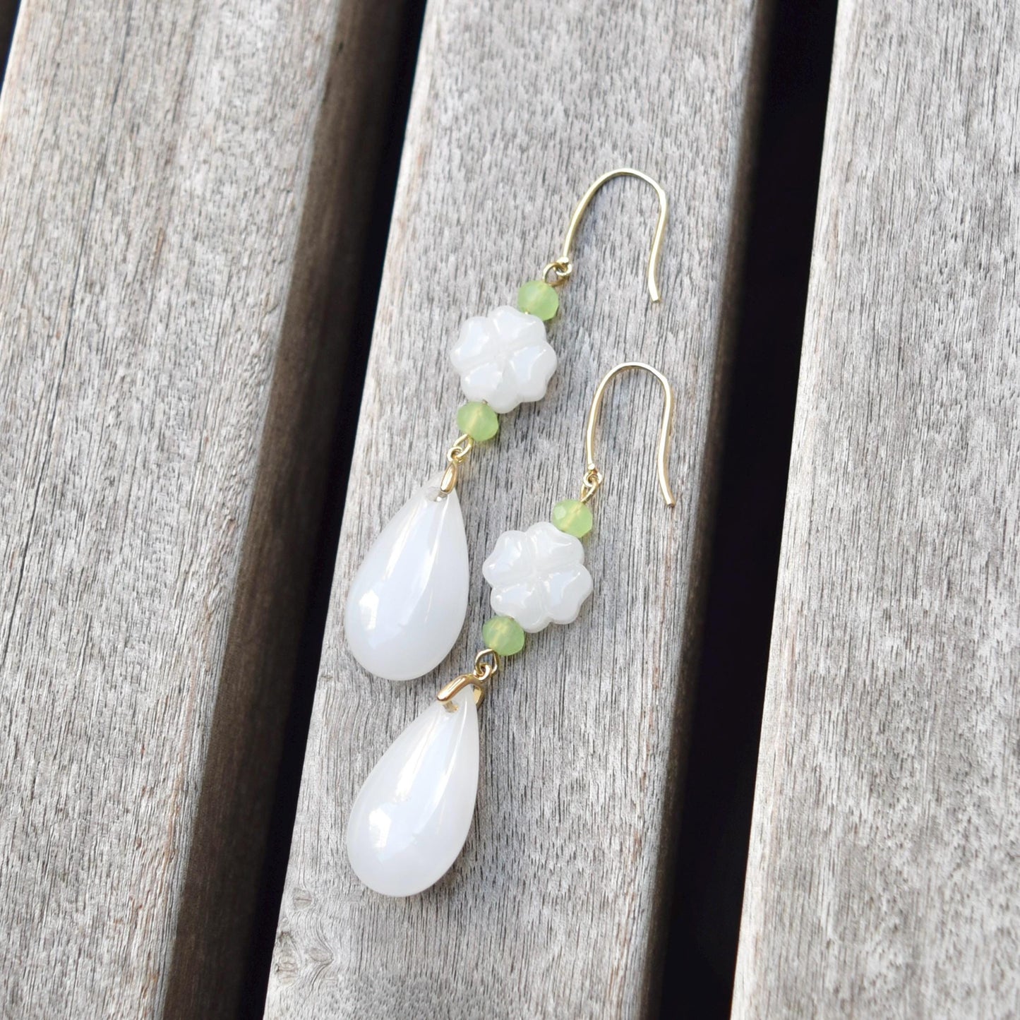 White Clover Teardrop Earrings - Jade Style