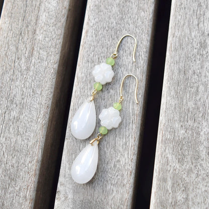 White Clover Teardrop Earrings - Jade Style