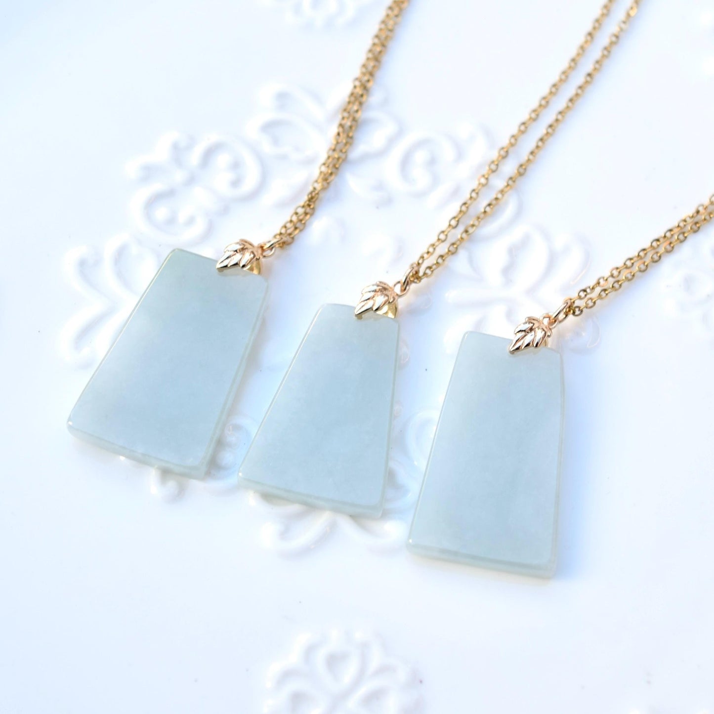 Jadeite Peace Rectangle Charm Necklace