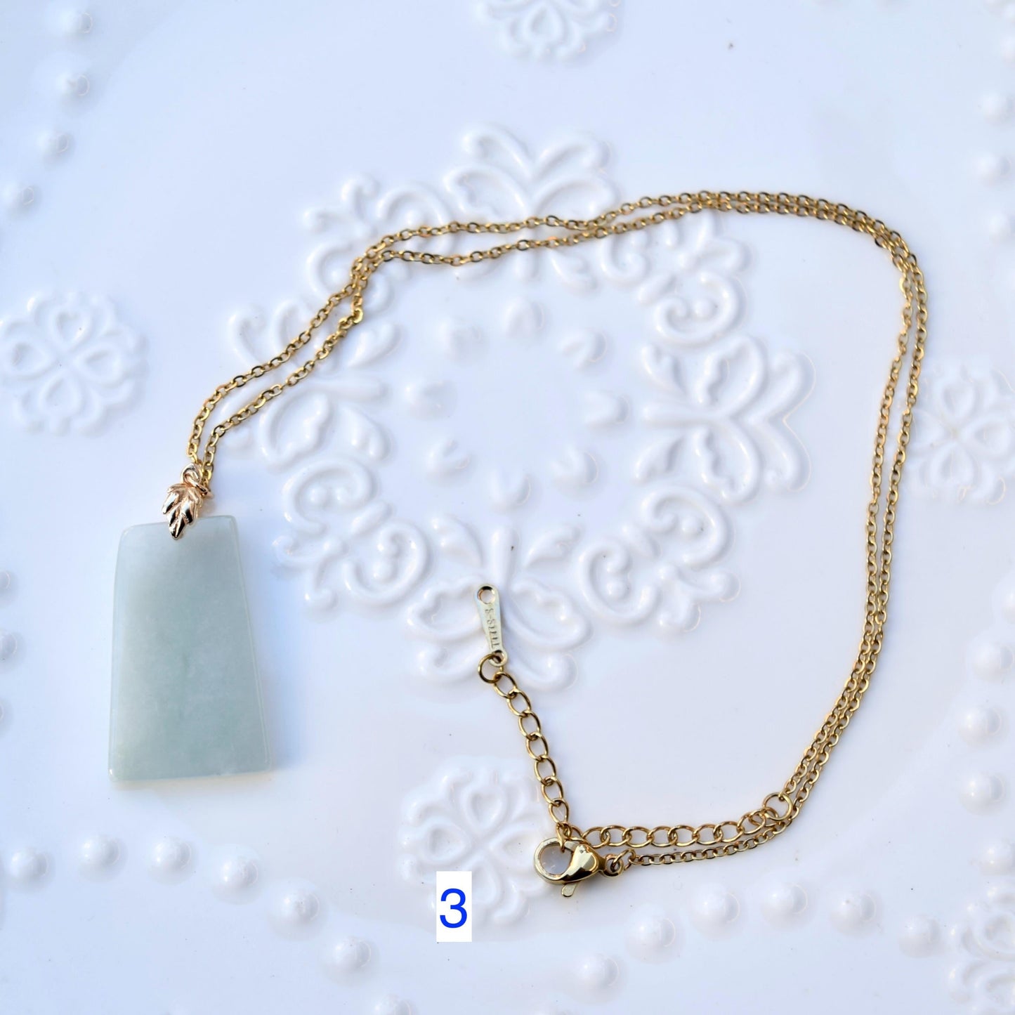 Jadeite Peace Rectangle Charm Necklace