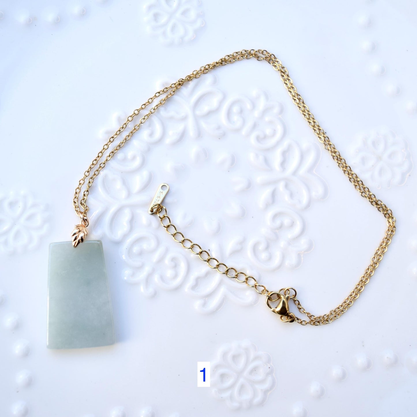 Jadeite Peace Rectangle Charm Necklace