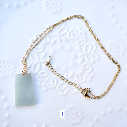 Jadeite Peace Rectangle Charm Necklace