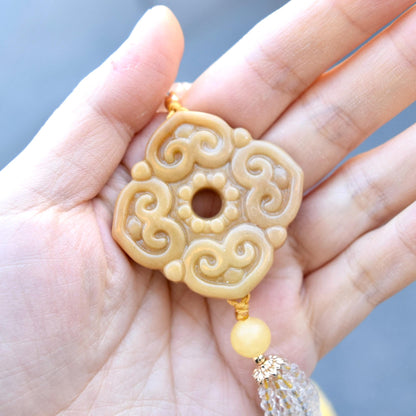 Yellow Ruyi Jade Pendant Necklace