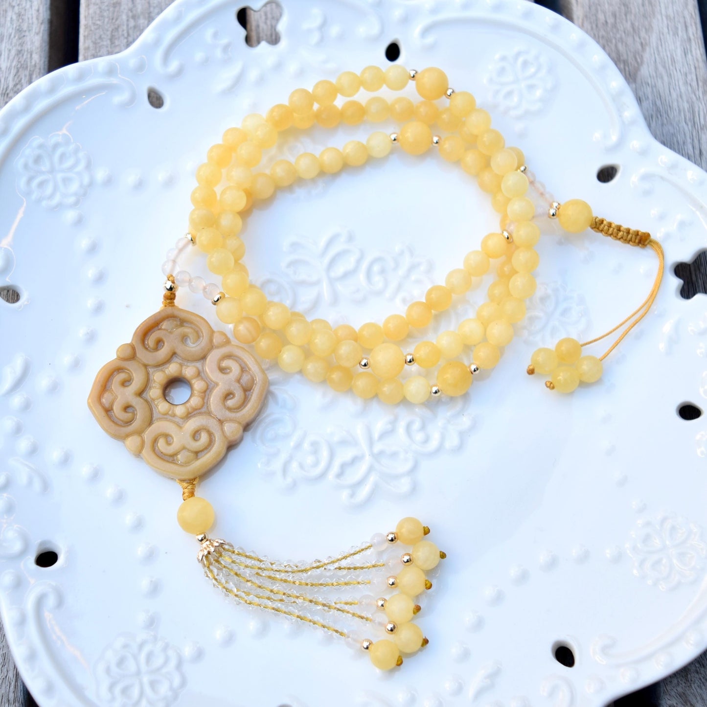 Yellow Ruyi Jade Pendant Necklace