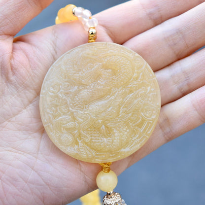 Yellow Circle Dragon Jade Pendant Necklace