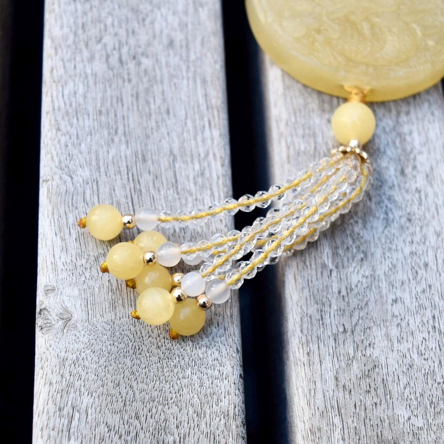 Yellow Circle Dragon Jade Pendant Necklace