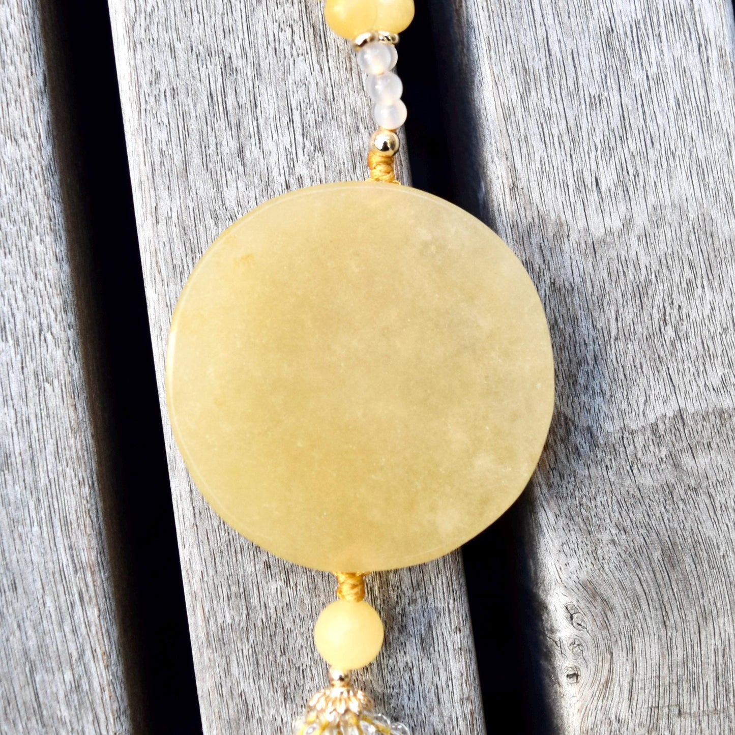 Yellow Circle Dragon Jade Pendant Necklace