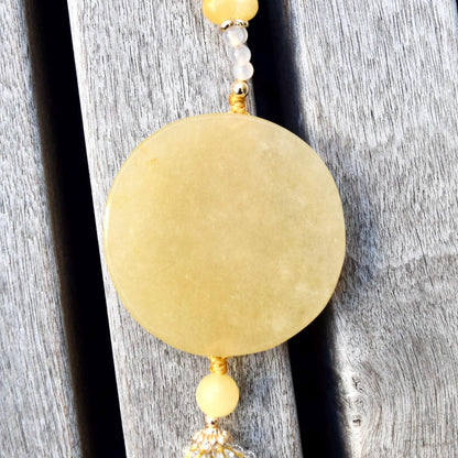 Yellow Circle Dragon Jade Pendant Necklace