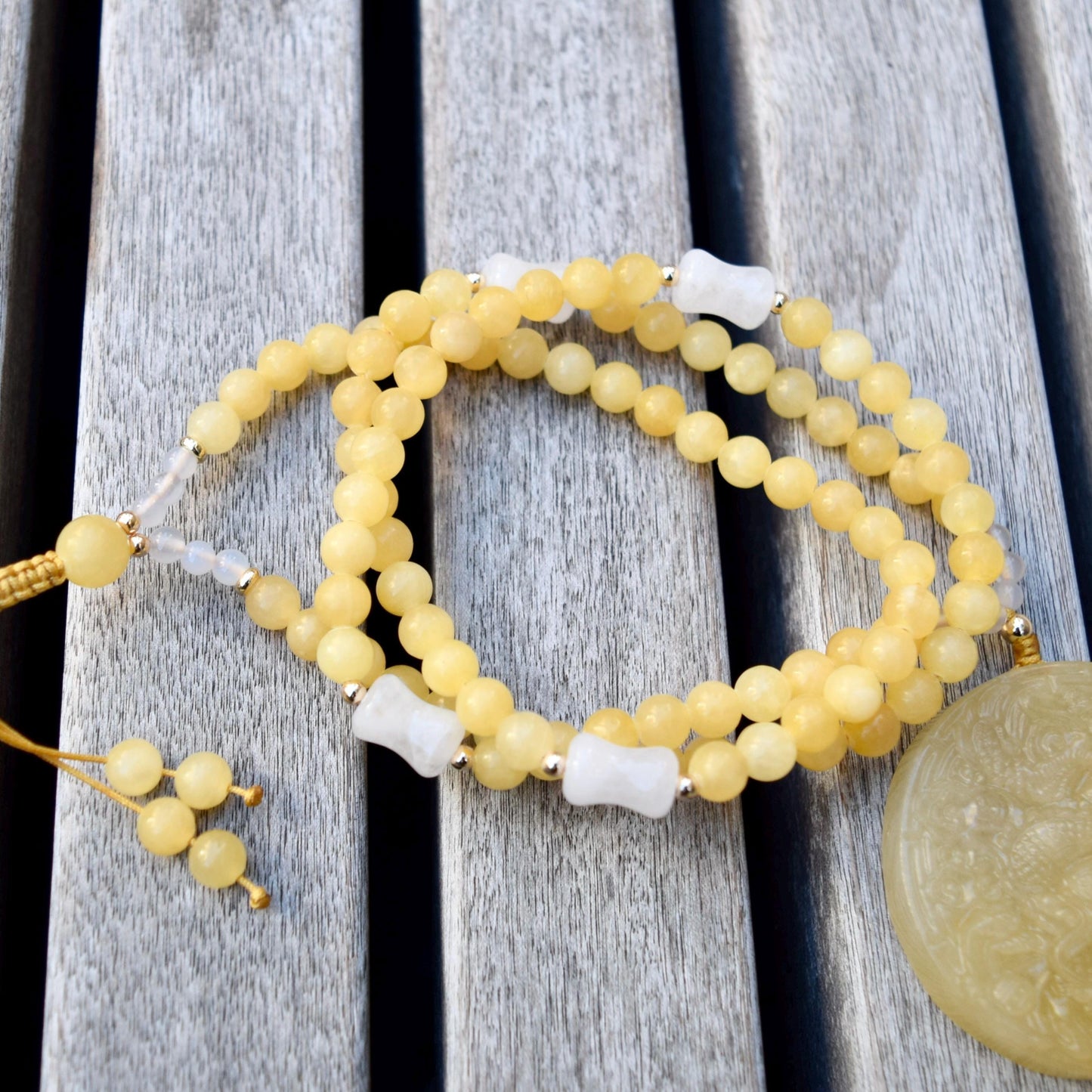 Yellow Circle Dragon Jade Pendant Necklace
