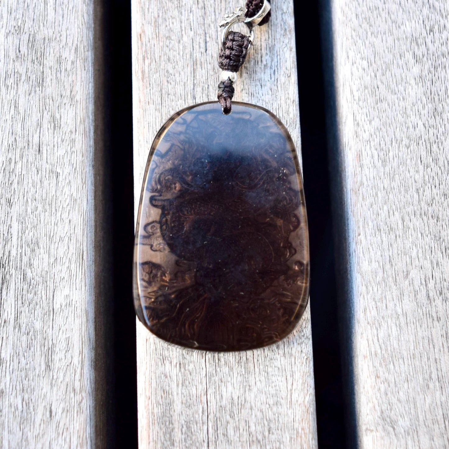 Icy Black Obsidian Dragon Pendant Necklace