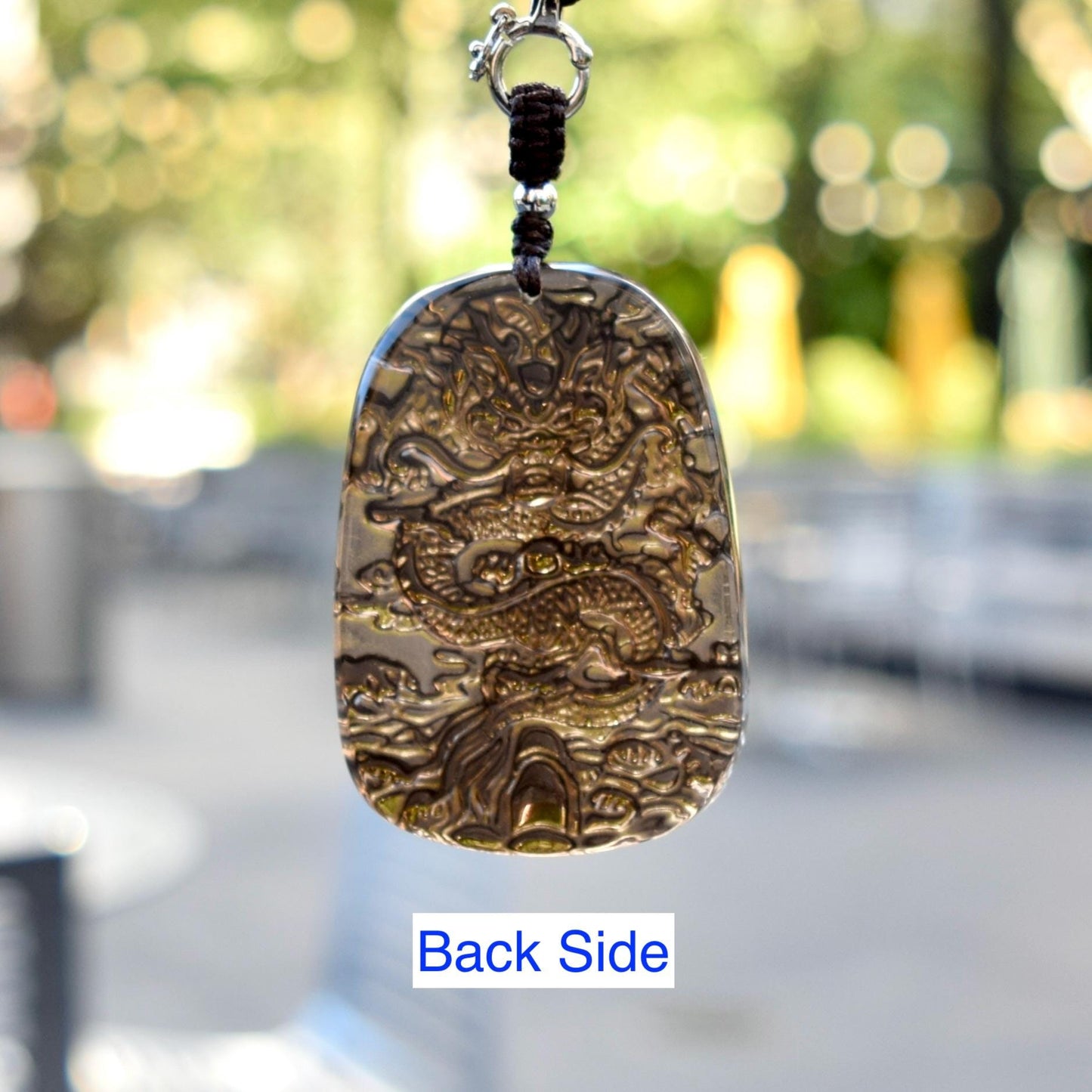 Icy Black Obsidian Dragon Pendant Necklace