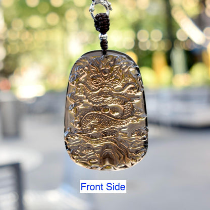 Icy Black Obsidian Dragon Pendant Necklace