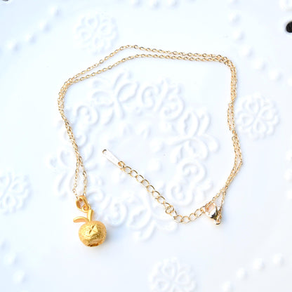 Chinese Fortune Bag Apple Charm Necklace - Stainless Steel Necklace