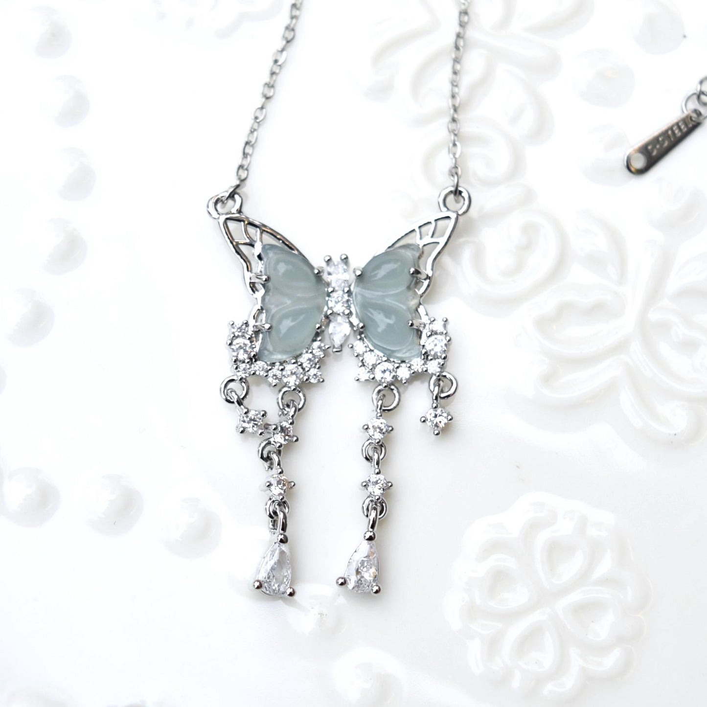 Silver Butterfly Pendant Necklace - Stainless Steel Necklace