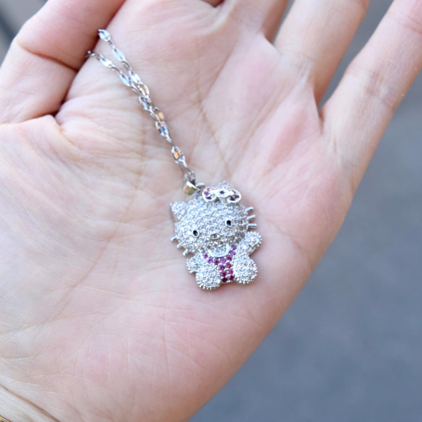 Crystal Kitty Cat Charm Golden Necklace - Sweet Style