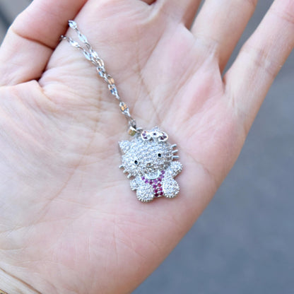 Crystal Kitty Cat Charm Golden Necklace - Sweet Style