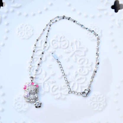 Crystal Kitty Cat Charm Golden Necklace - Sweet Style