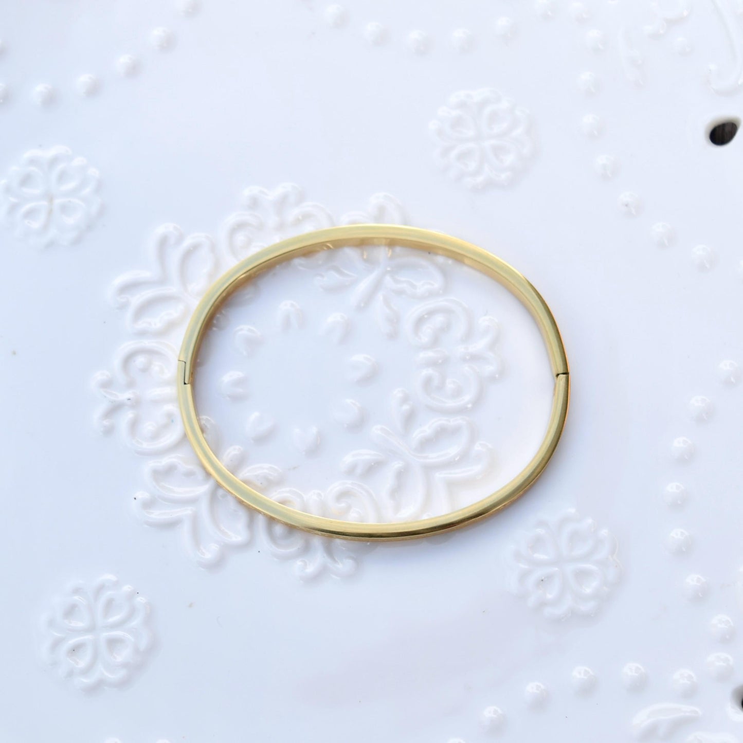 Golden Traditional Pattern Carved Bangle - Stainless Steel