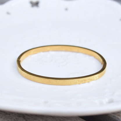 Golden Traditional Pattern Carved Bangle - Stainless Steel