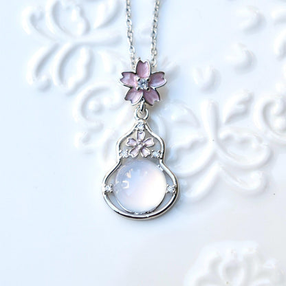 Sakura Gourd Charm Necklace - Pink Dripping Oil Stainless Steel