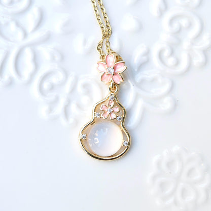 Sakura Gourd Charm Necklace - Pink Dripping Oil Stainless Steel