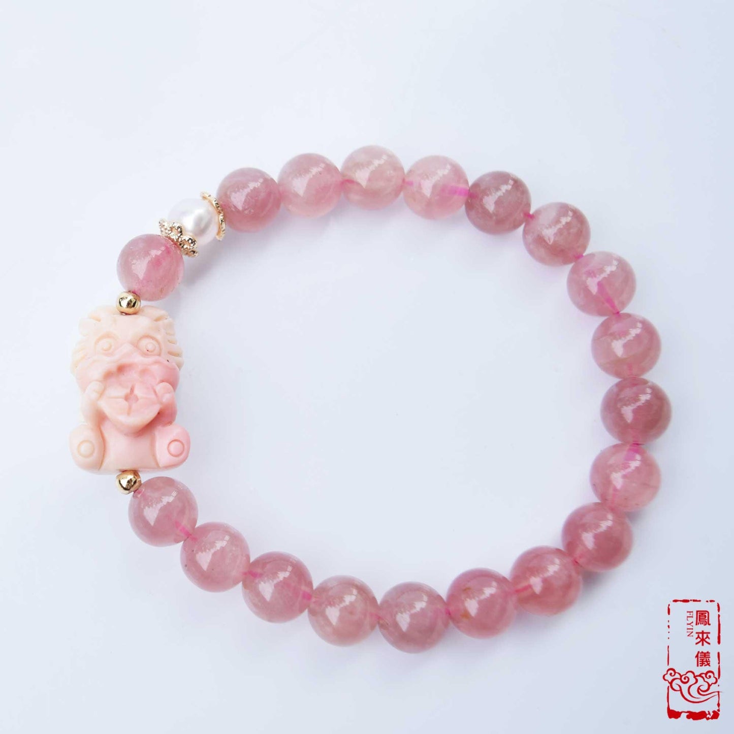 Coin Loin Charm Bracelet  - Conch Shell Rose Quartz Beads