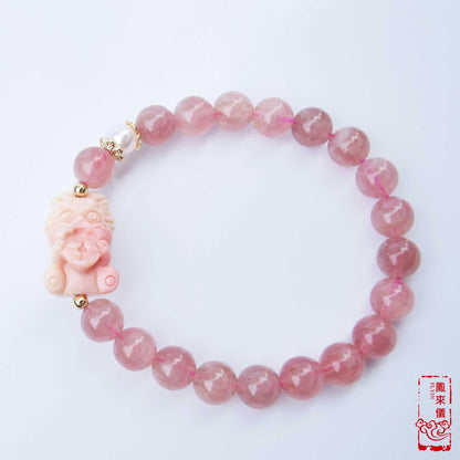 Coin Loin Charm Bracelet  - Conch Shell Rose Quartz Beads