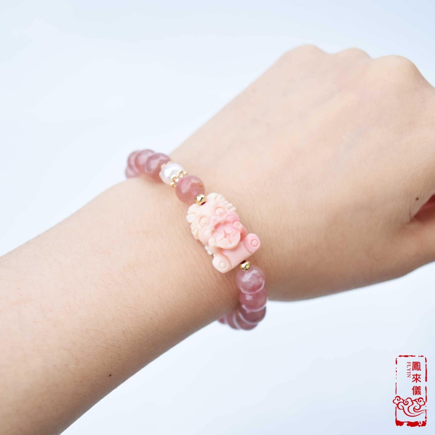 Coin Loin Charm Bracelet  - Conch Shell Rose Quartz Beads