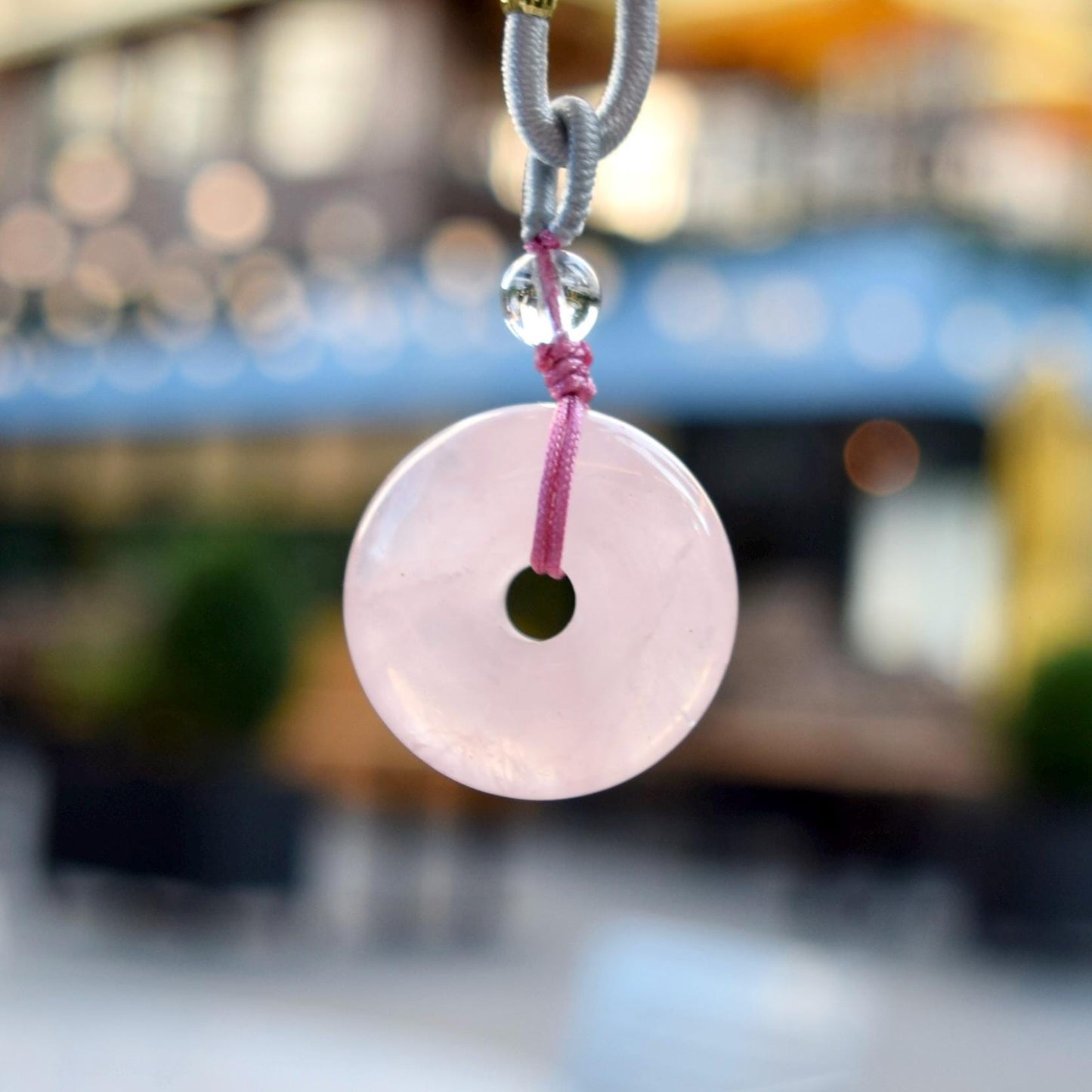 Pink Peace Buckle Rope Necklace - Rose Quartz Crystal Pendant