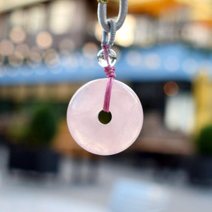Pink Peace Buckle Rope Necklace - Rose Quartz Crystal Pendant