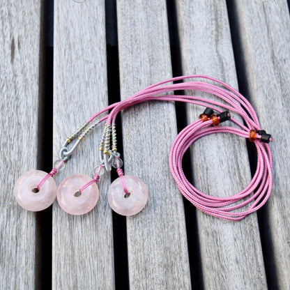 Pink Peace Buckle Rope Necklace - Rose Quartz Crystal Pendant