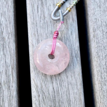 Pink Peace Buckle Rope Necklace - Rose Quartz Crystal Pendant
