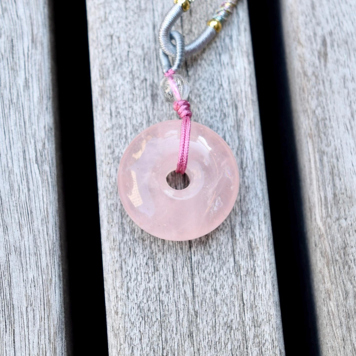 Pink Peace Buckle Rope Necklace - Rose Quartz Crystal Pendant