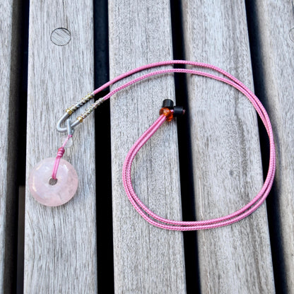 Pink Peace Buckle Rope Necklace - Rose Quartz Crystal Pendant